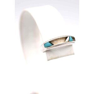 Sterling Silver Turquoise Inlay Ring Southwestern Sz 7.5 Band Missing READ FLAWS